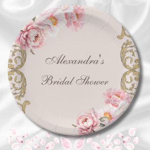 Plato De Papel Lluvia de Novia Floral Rosa Vintage Victoriana Peo