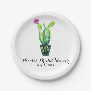 Plato De Papel Lluvia de Novia Rústica Floral de Cactus del Suroe