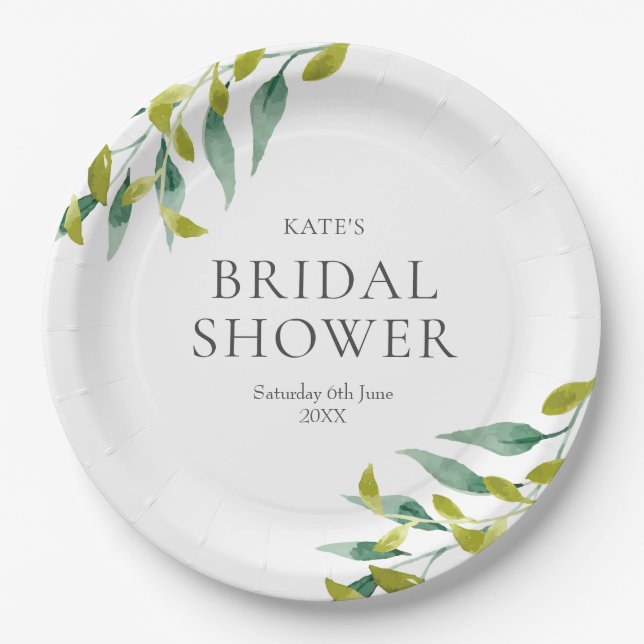 Plato De Papel Lluvia de Novia Verde de Primavera (Anverso)