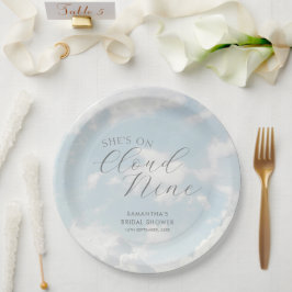 Plato De Papel Lluvia de Nubes Azul Cielo Nublado Moderno Bridal