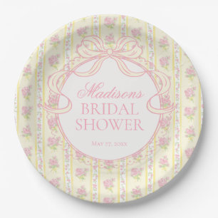 Plato De Papel Lluvia de Regalos Nupciales Amarilla Vintage con F