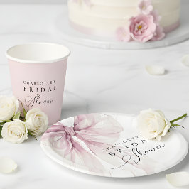 Plato De Papel Lluvia de regalos nupciales con lazo de acuarela r