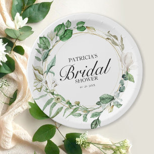 Plato De Papel Lluvia de Regalos Nupciales de Eucalipto Verde Geo