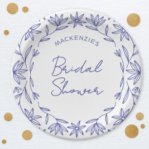 Plato De Papel Lluvia de Regalos Nupciales de Flor Silvestre Azul