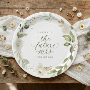 Plato De Papel Lluvia de Regalos Nupciales Flora Blanca Verde