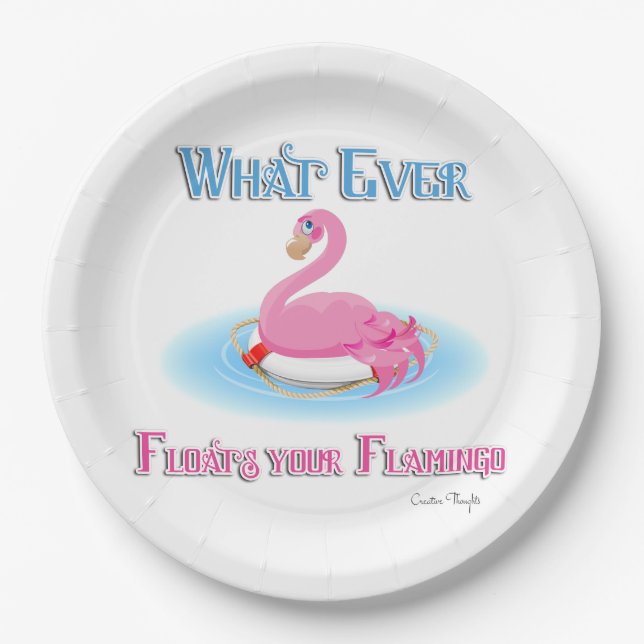 Plato De Papel Lo Que Sea Que Flote Tu Flamingo 2 (Anverso)