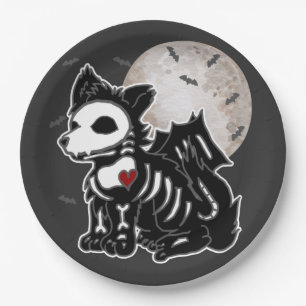 Plato De Papel Lobo Anime Emo Goth Edge Esqueleto Halloween Perro