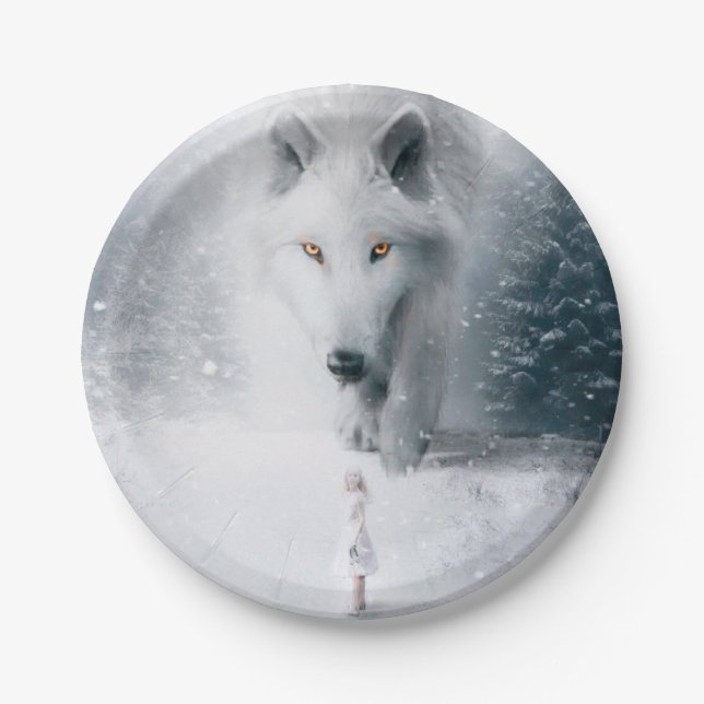 Plato De Papel Lobo blanco gigante (Anverso)