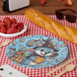 Plato De Papel Lobo lindo con espeluznante dulce para Halloween