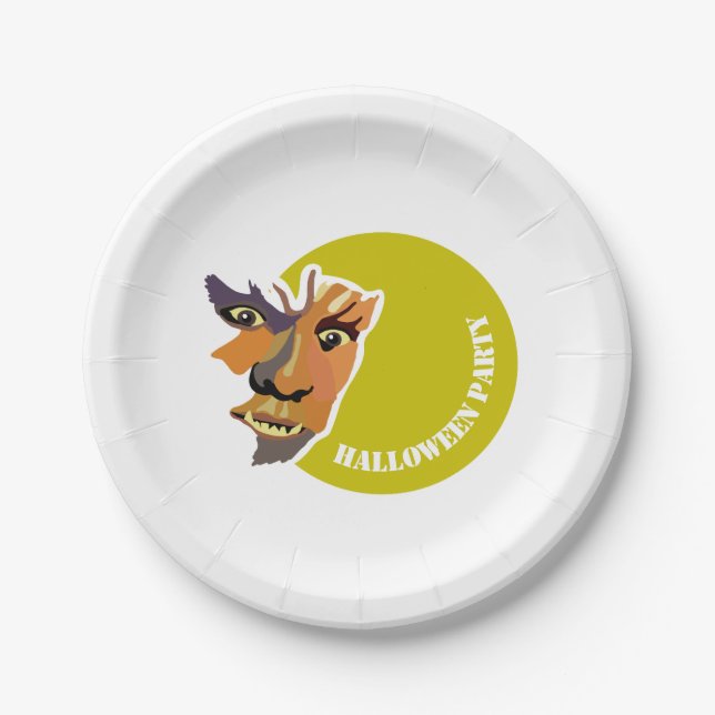 Plato De Papel Lobo Luna, Fiesta de Halloween (Anverso)