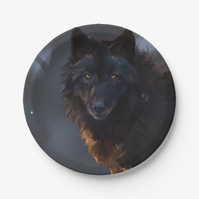 Plato De Papel Lobo negro (Anverso)