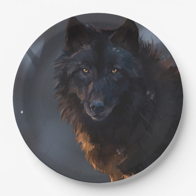 Plato De Papel Lobo negro (Anverso)
