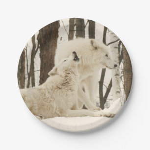 Plato De Papel Lobos Árticos En Placas De Papel De Invierno