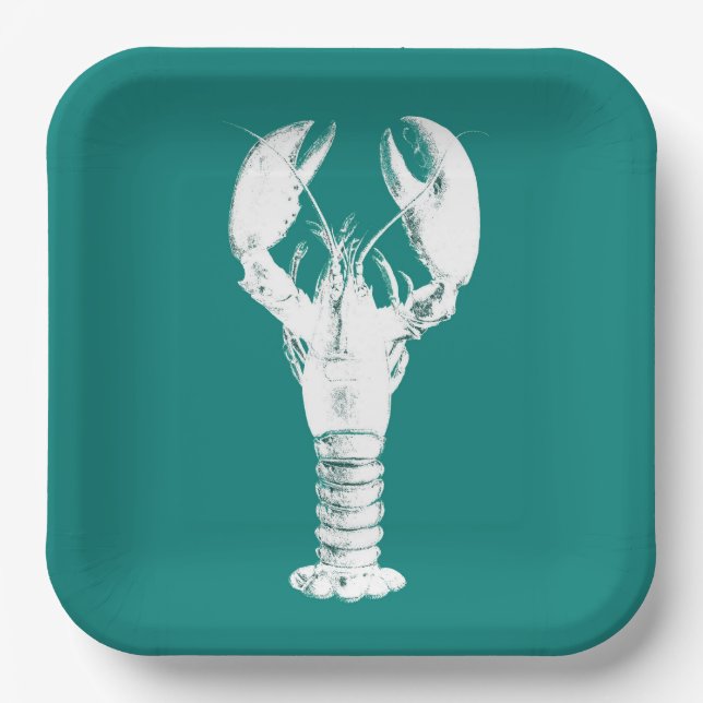 Plato De Papel Lobster blanco sobre turquesa / Verde azulado (Anverso)