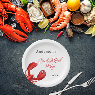 Plato De Papel Lobster grofish hervir fiesta blanco rojo