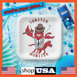 Plato De Papel Lobster Mobster 🦞 Funny Personalizado Gangster