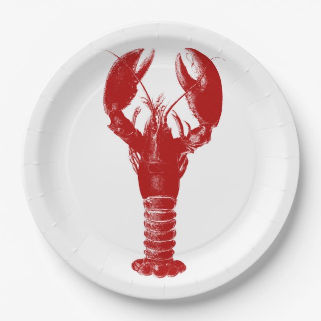 Plato De Papel Lobster rojo profundo sobre blanco (Anverso)