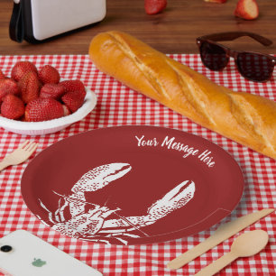 Plato De Papel Lobster rojo y blanco personalizado