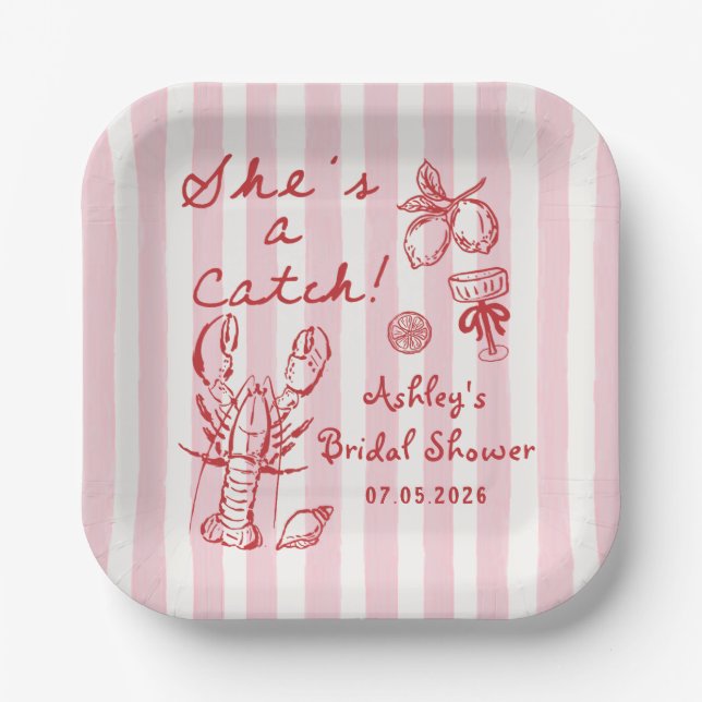 Plato De Papel Lobster She's A Catch Bridal Shower Paper Plates (Anverso)
