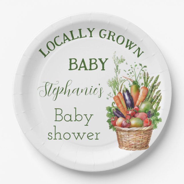 Plato De Papel Locally Grown Baby Shower Farmers Market (Anverso)