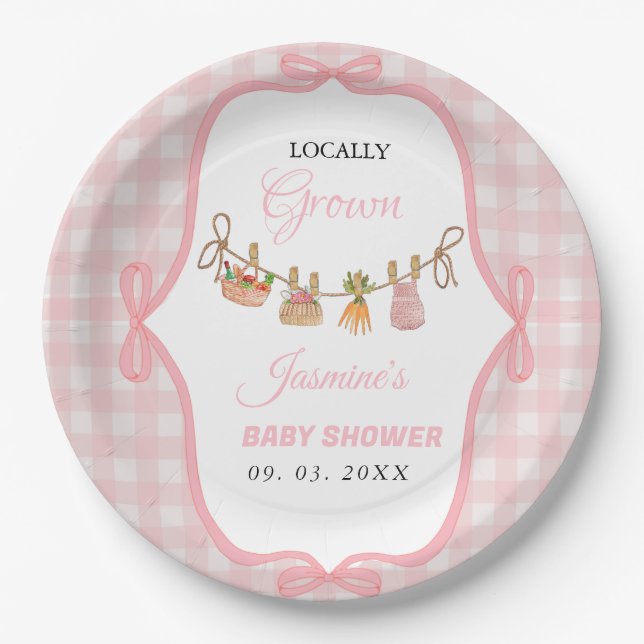 Plato De Papel Locally grown Pink girlbaby shower  Baby sprinkle  (Anverso)