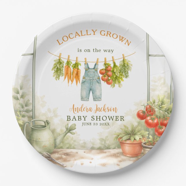 Plato De Papel Locally Grown Veggie Clothesline Baby Shower (Anverso)