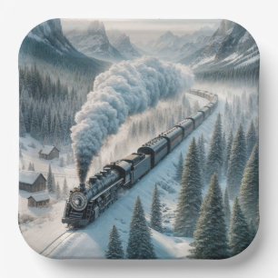 Plato De Papel Locomotora Vintage De Vapor En El Valle De Snowy