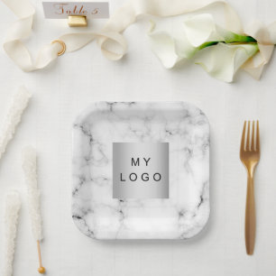 Plato De Papel Logo de Marble White Black Business