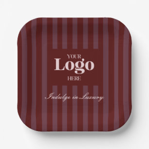 Plato De Papel Logotipo de Empresa Lujo Burgundy Rayas