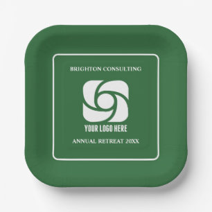 Plato De Papel Logotipo de empresa verde personalizado para fiest