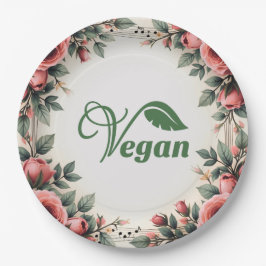 Plato De Papel Logotipo de hoja verde vegana vintage de Bearnd
