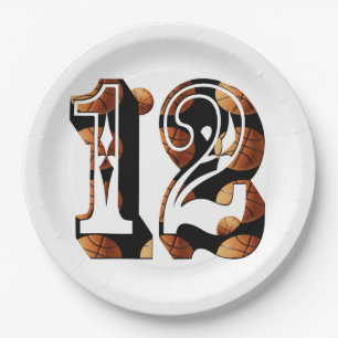 Plato De Papel Logotipo de la imagen del número 12 de baloncesto,