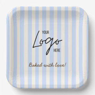 Plato De Papel Logotipo de la Panadería Café Cute Stripes Hornead