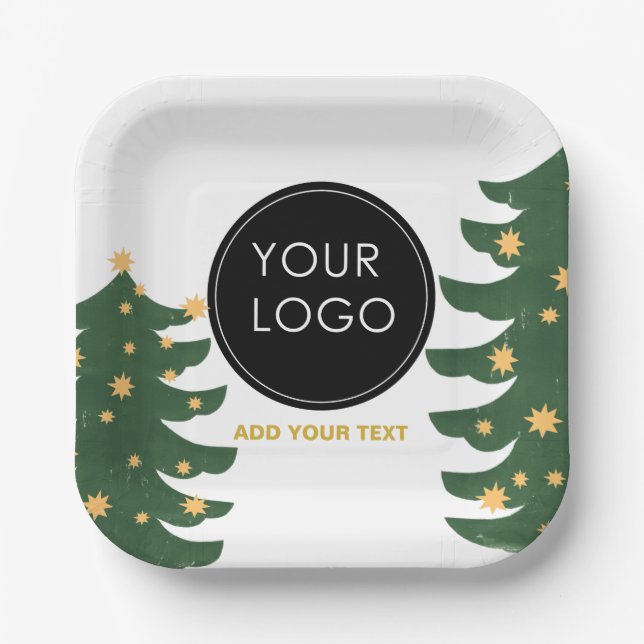 Plato De Papel Logotipo de personalizado Empresa Árbol de Navidad (Anverso)