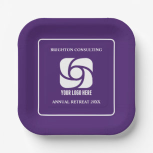 Plato De Papel Logotipo empresarial morado para fiesta corporativ