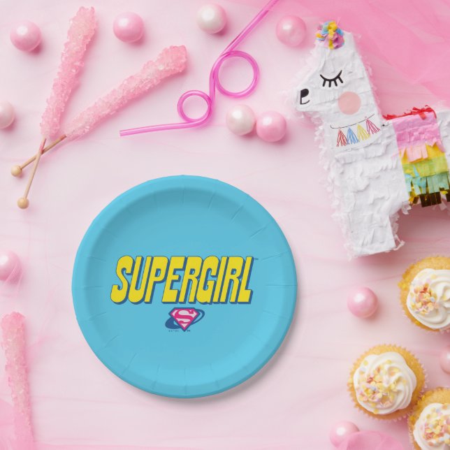 Plato De Papel Logotipo Pop Supergirl (Fiesta)