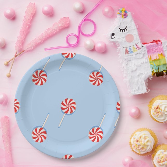 Plato De Papel Lollipop Sweet Candy Blue Kids Fiesta de cumpleaño (Fiesta)