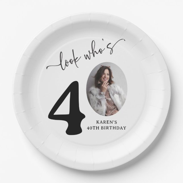 Plato De Papel Look Who's 40! Modern Photo 40th Birthday (Anverso)