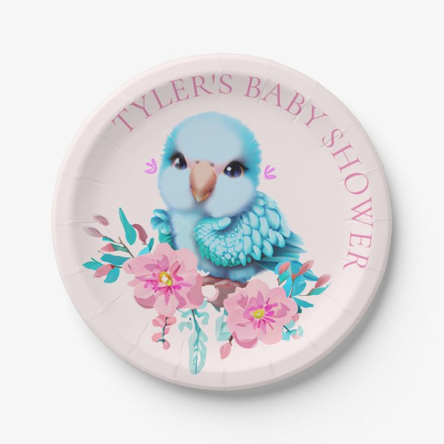 Plato De Papel Loro de bebé azul dulce y adorable (Anverso)