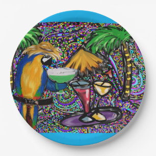 Plato De Papel Loro de fiesta de playa