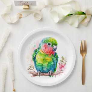 Plato De Papel Loro verde - Ave bebé