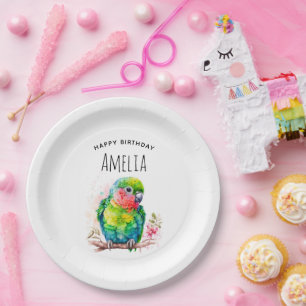 Plato De Papel Loro verde - Ave bebé lindo Cumpleaños