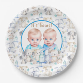 Plato De Papel Los animales acuarela de Baby Shower de Twin Boy