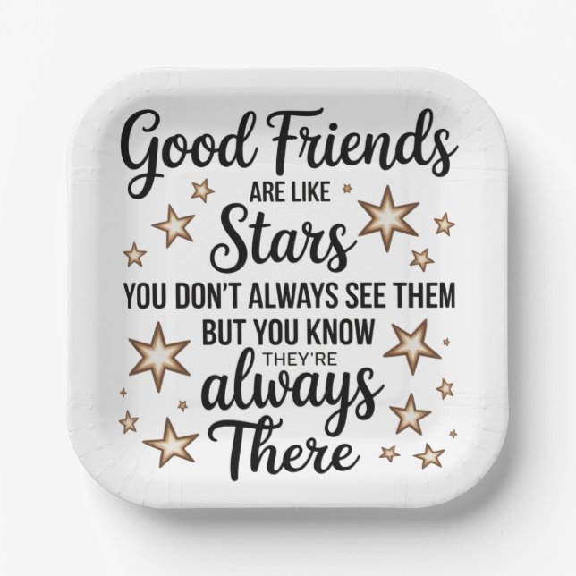 Plato De Papel Los Buenos Amigos Son Como Estrellas Citas Inspira (Anverso)