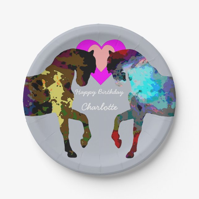 Plato De Papel Los caballos azules personalizaron las placas de (Anverso)