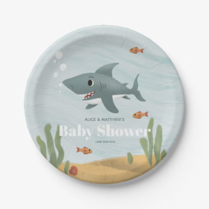 Plato De Papel Los chicos cute el Baby Shower del tiburón marino 