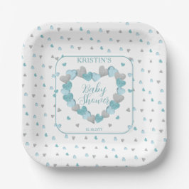 Plato De Papel Los Corazones Azules Eran Un Pequeño Baby Shower Q
