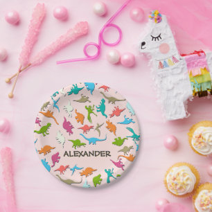 Plato De Papel Los dinosaurios de los niños Rosas de placas de pa