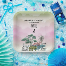 Plato De Papel Los Dinosaurios Querían El Segundo Niño. Cumpleaño