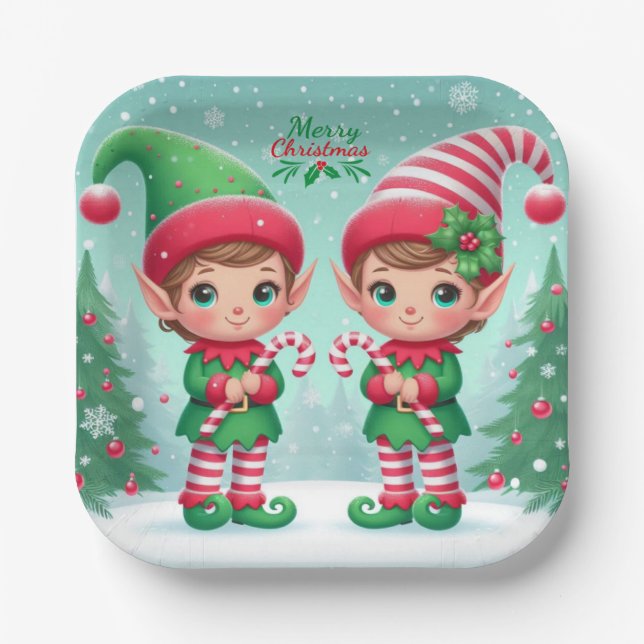 Plato De Papel Los elfos de los Navidades (Anverso)